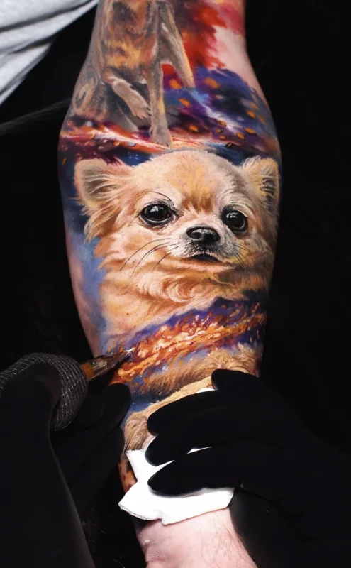 Hyper-realism pet portrait tattoo — chihuahua