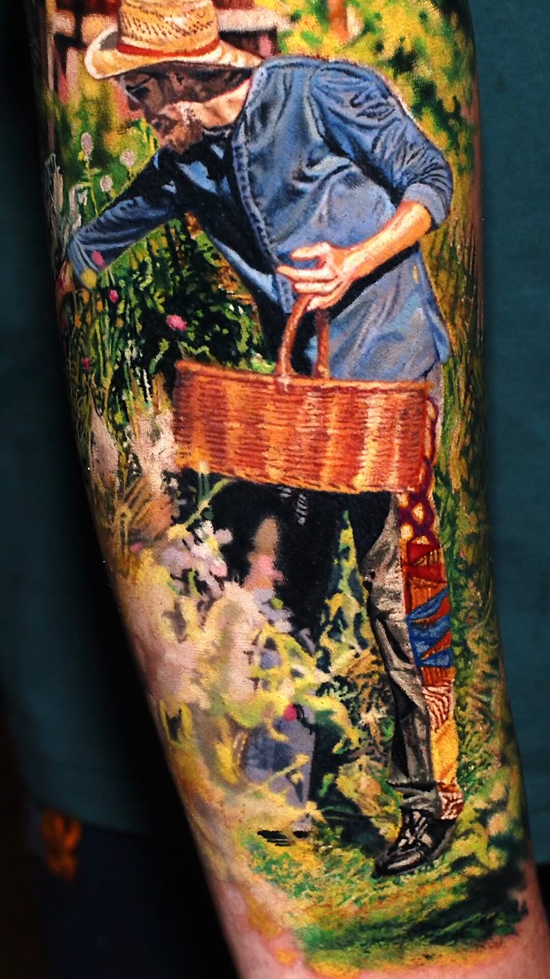 Nahaufnahme des Weidenkorbs – Gärtner-Szene im Tattoo, Alex666cold